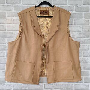 Vintage Leather Western Vest Satin Lined Mens Cowboy Rodeo Pockets Measures XXXL